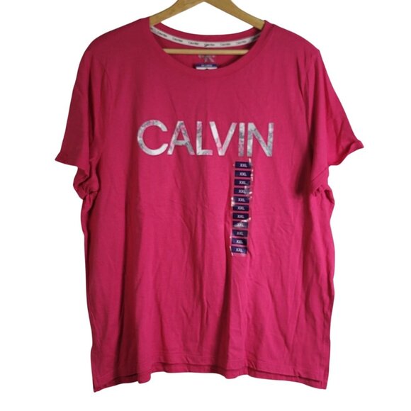 Calvin Klein Logo T Shirt Pink Size XXL Short Sleeves Round Neck Pullover NWT - Picture 1 of 8